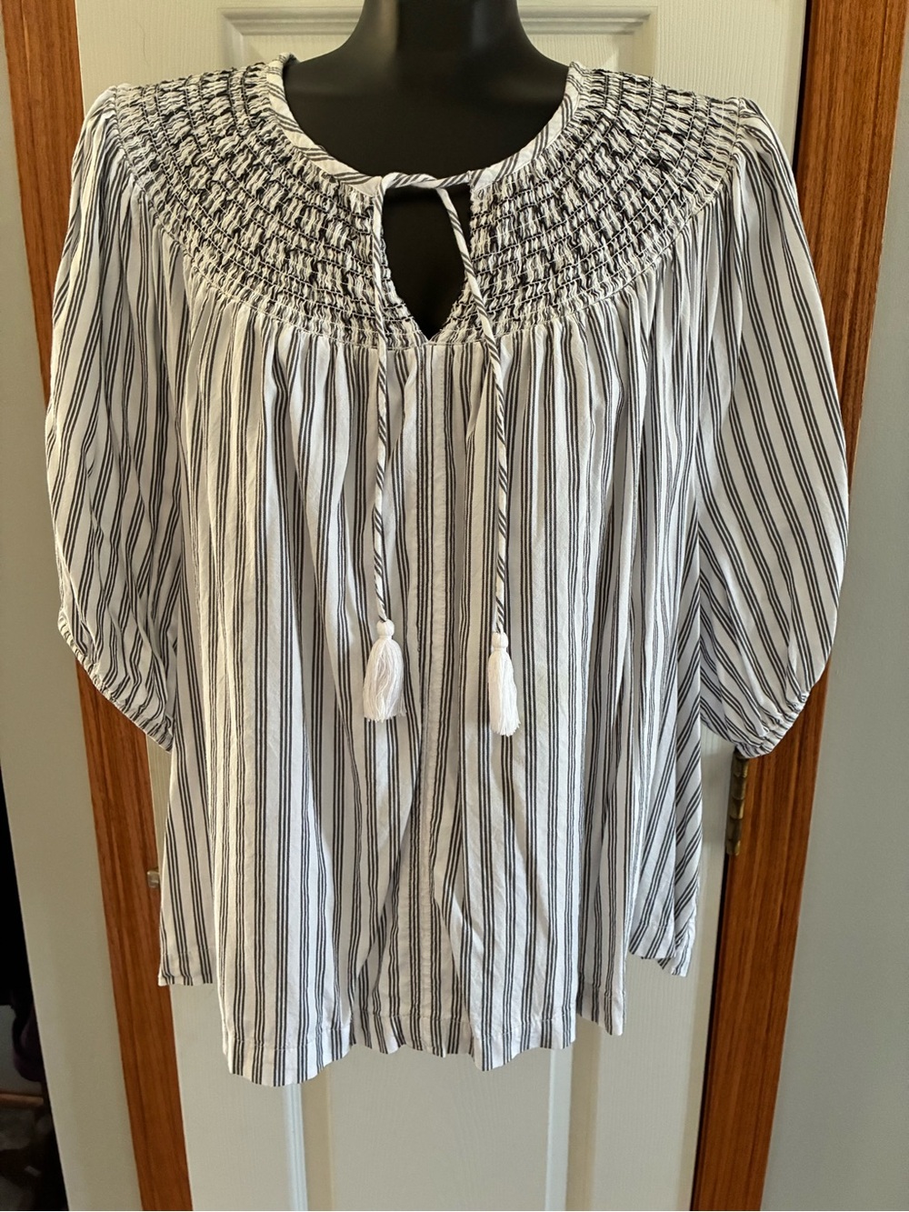 Old Navy Striped White and Black Peasant Blouse - XXL